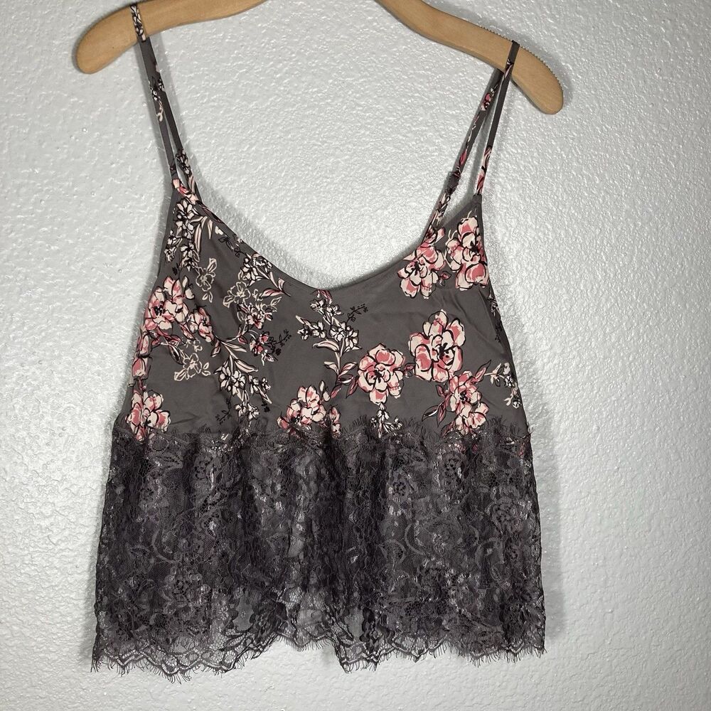 Floral Lace Babydoll Cami XL Gray Whimsical Romantic Boho Fairy Top Sexy Blouse